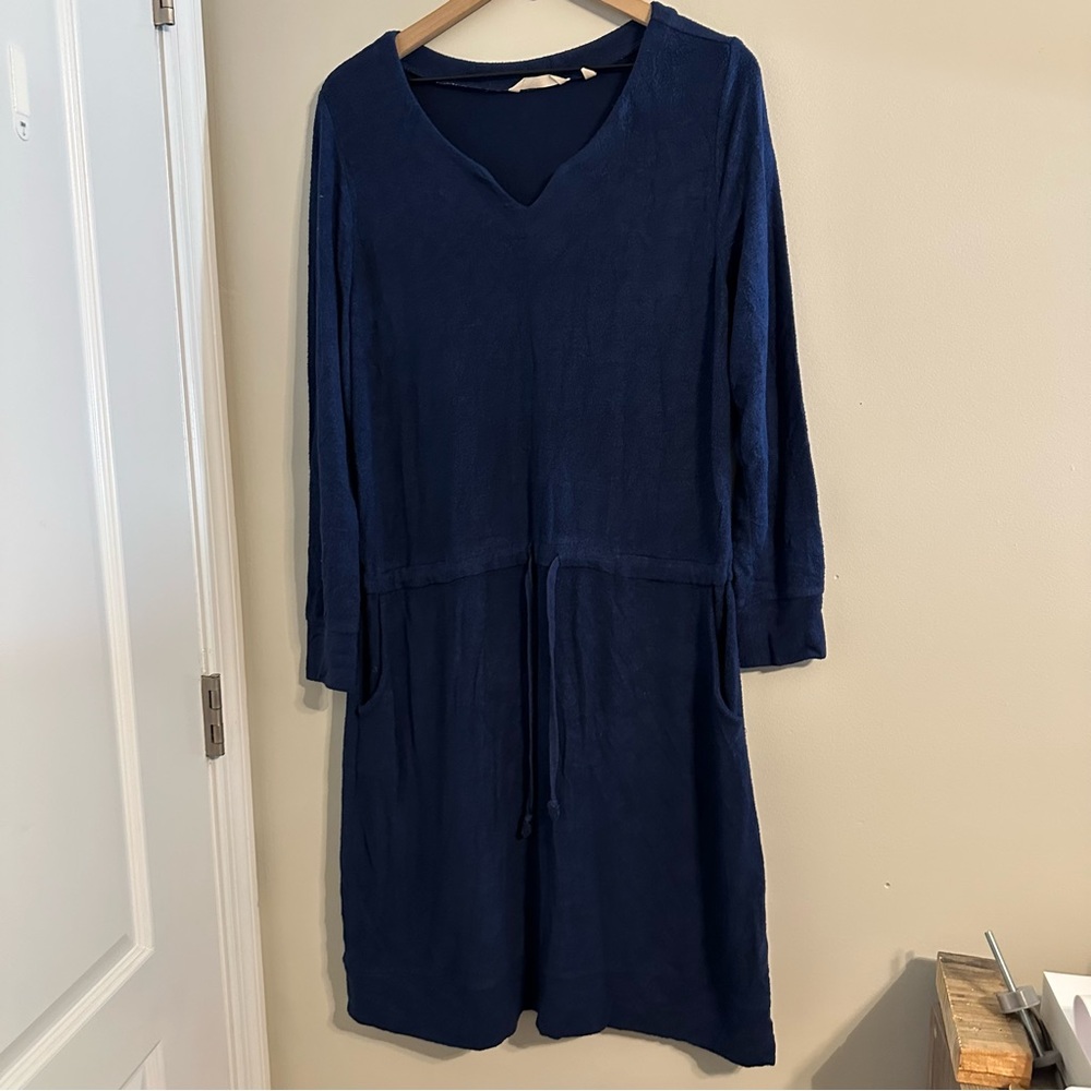 Soft Surroundings Blue Fleece Drawstring Waist Dress size Medium - Picture 2 of 10